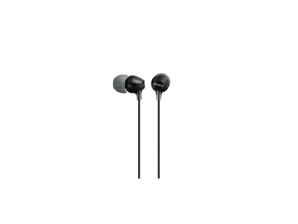 Čierne káblové slúchadlá Sony MDR-EX15LP – pohľad na slúchadlá a kábel